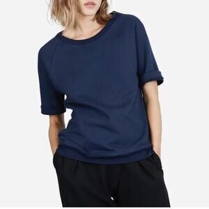 Everlane Short Sleeve Terry Cloth Sweatshirt Navy Size Small
